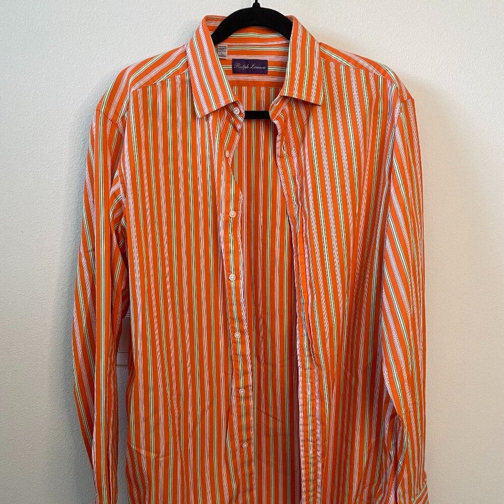 Ralph Lauren Purple Label Mens Dress Shirt - Orange with Stripes